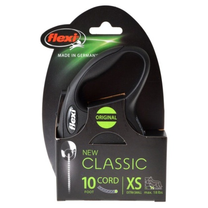 Flexi New Classic Retractable Cord Leash - Black - X-Small - 10\' Cord (Pets up to 18 lbs)