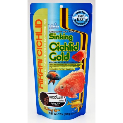 Hikari Cichlid Gold Color Enhancing Sinking Fish Food - Medium Pellet - 12 oz
