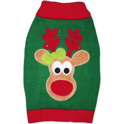 Fashion Pet Green Reindeer Dog Sweater - X-Small