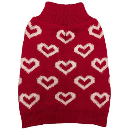 Fashion Pet All Over Hearts Dog Sweater Red - Large