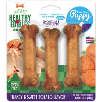 Nylabone Healthy Edibles DHA Puppy Chews - Turkey & Sweet Potato - Regular - 3 Pack